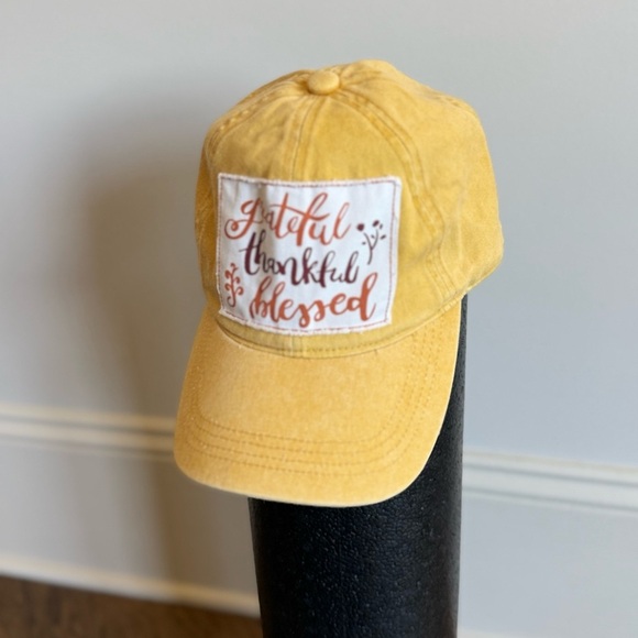 Yellow Cap with Inspirational Embroidery Mustard Thankful Patch Hat - Picture 4 of 10